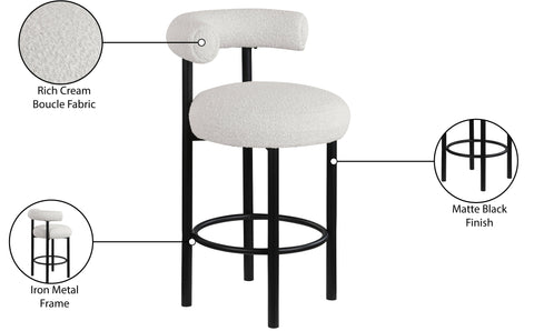 Poppy Cream Boucle Fabric Stool C