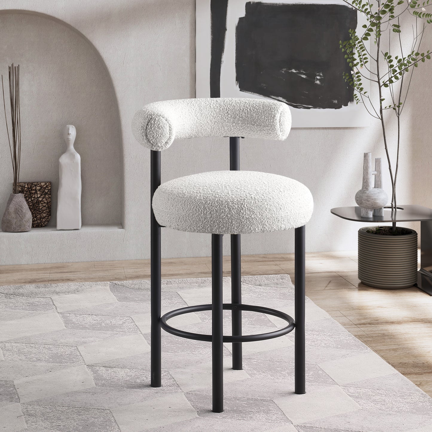 poppy cream boucle fabric stool c