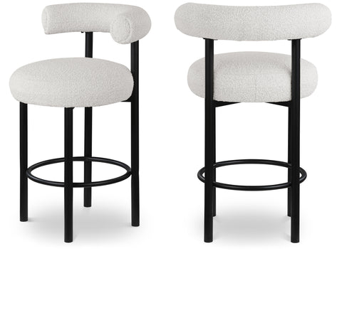 Selene Cream Boucle Fabric Upholstered Counter Stool, 2-Piece (Style 2)