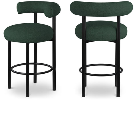 Selene Green Boucle Fabric Upholstered Counter Stool, 2-Piece (Style 2)