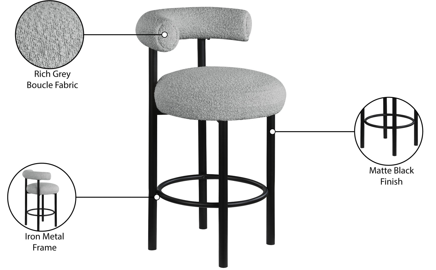 poppy grey boucle fabric stool c