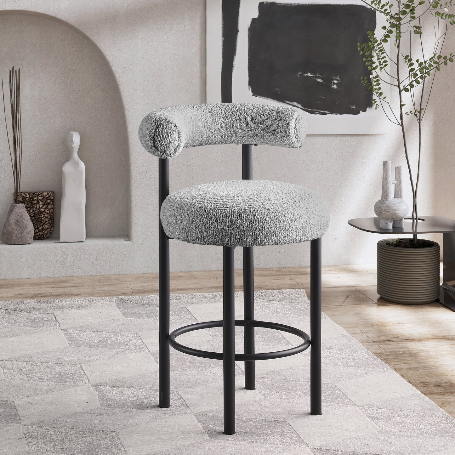 poppy grey boucle fabric stool c