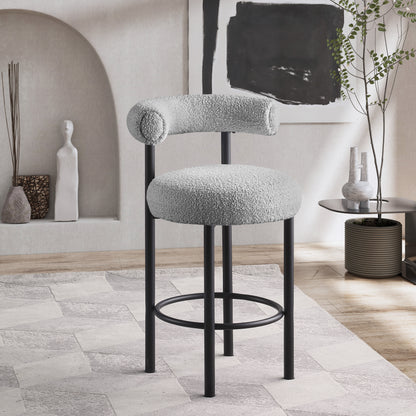 Poppy Grey Boucle Fabric Stool C