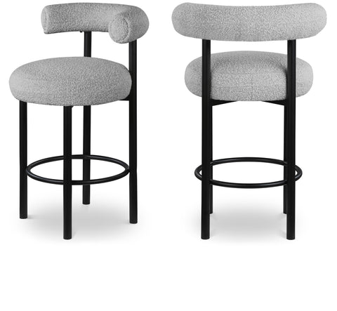 Selene Grey Boucle Fabric Upholstered Counter Stool, 2-Piece