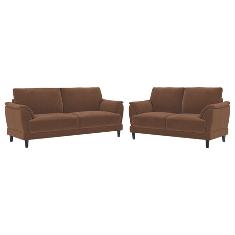 Whitney 2-piece Velvet Upholstered Crescent Arm Sofa Set Rust