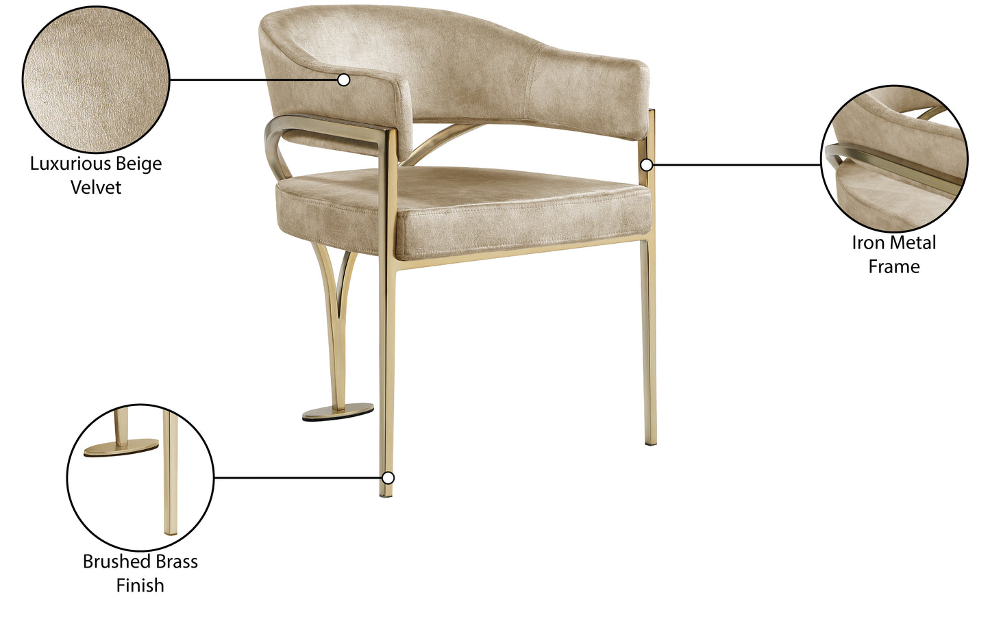 kenzi beige velvet dining chair c