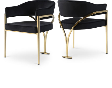Jolie Black Velvet Upholstered Dining Chair, 2-Piece