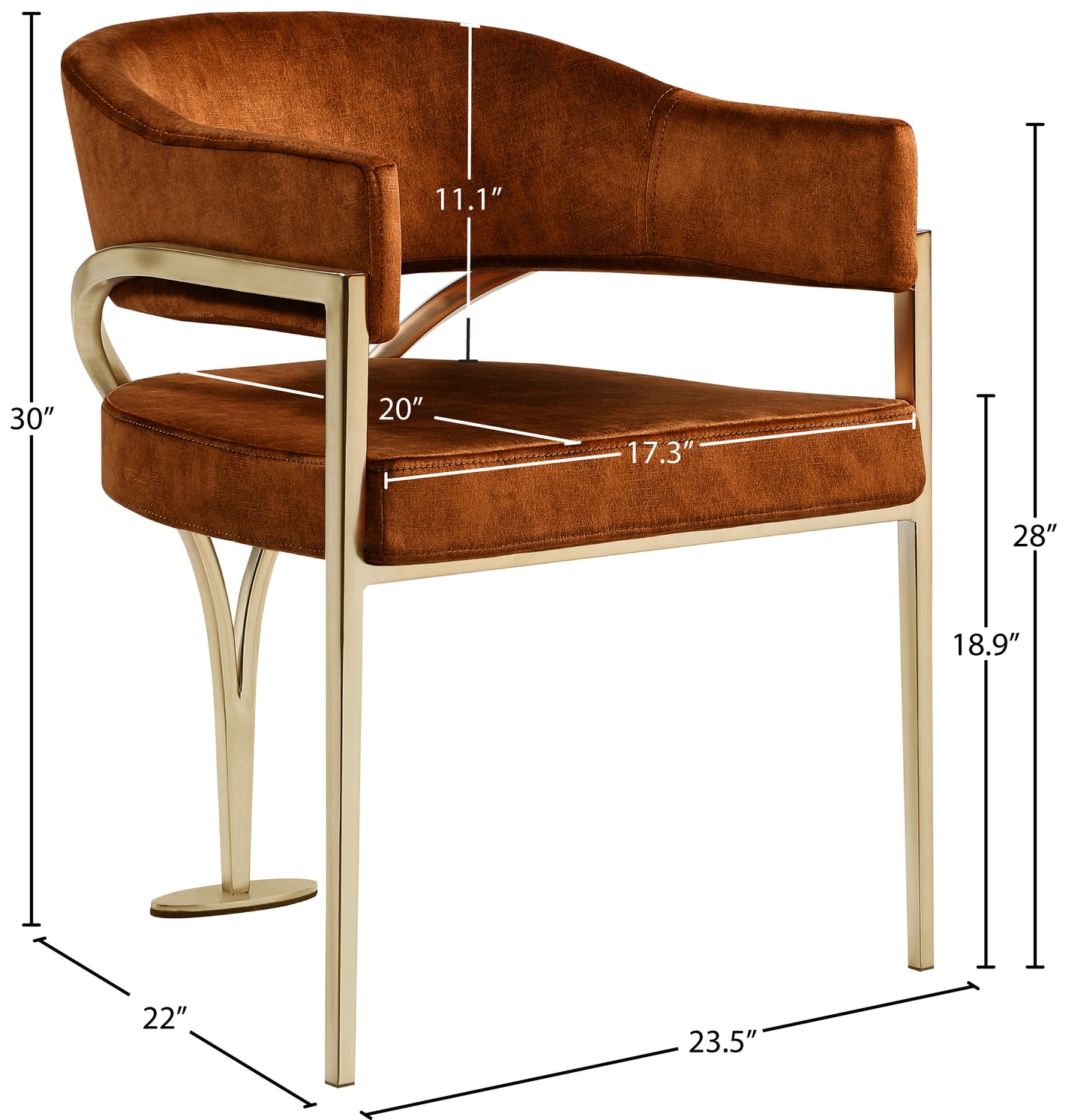 kenzi cognac velvet dining chair c