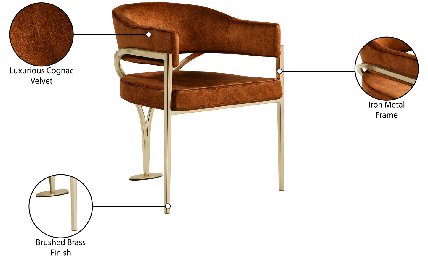 noah cognac velvet dining chair