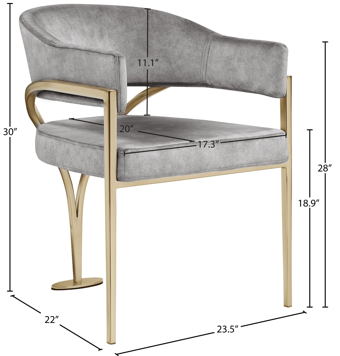 kenzi grey velvet dining chair c