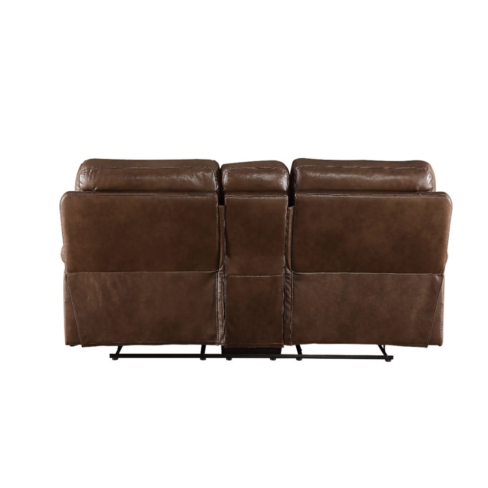 dazenus motion loveseat w/console, brown leather-gel match