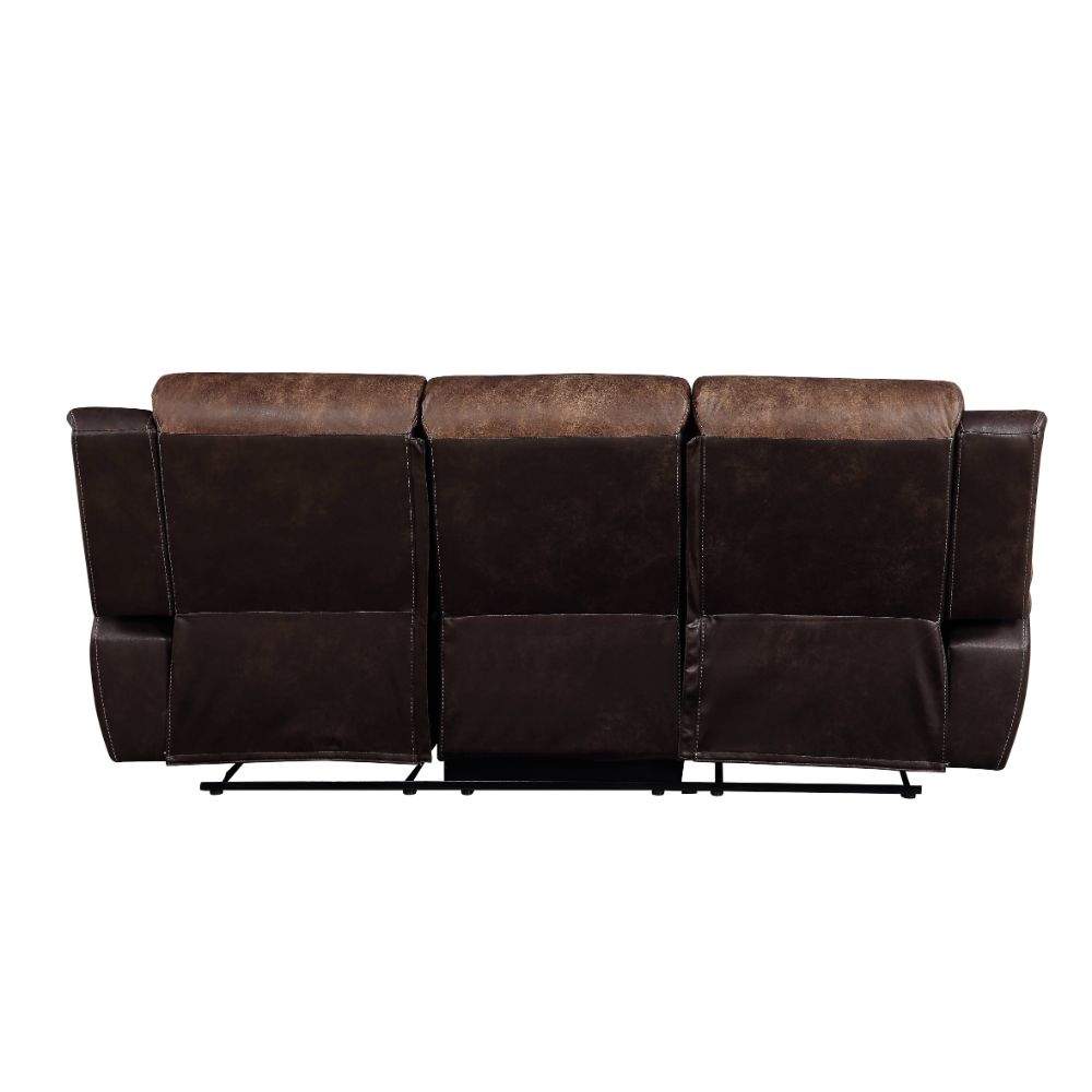 decmus motion sofa, toffee & espresso polished microfiber