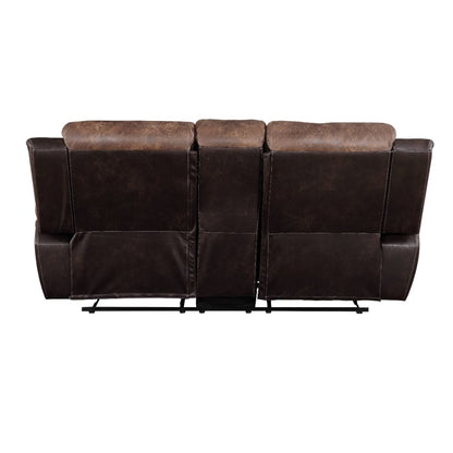 Decmus Motion Loveseat W/Console, Toffee & Espresso Polished Microfiber