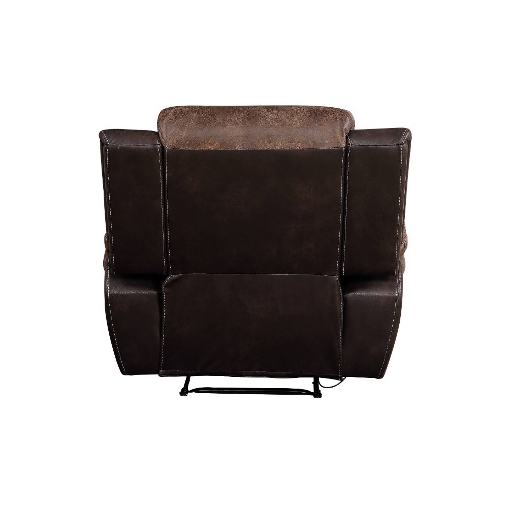 decmus motion recliner, toffee & espresso polished microfiber