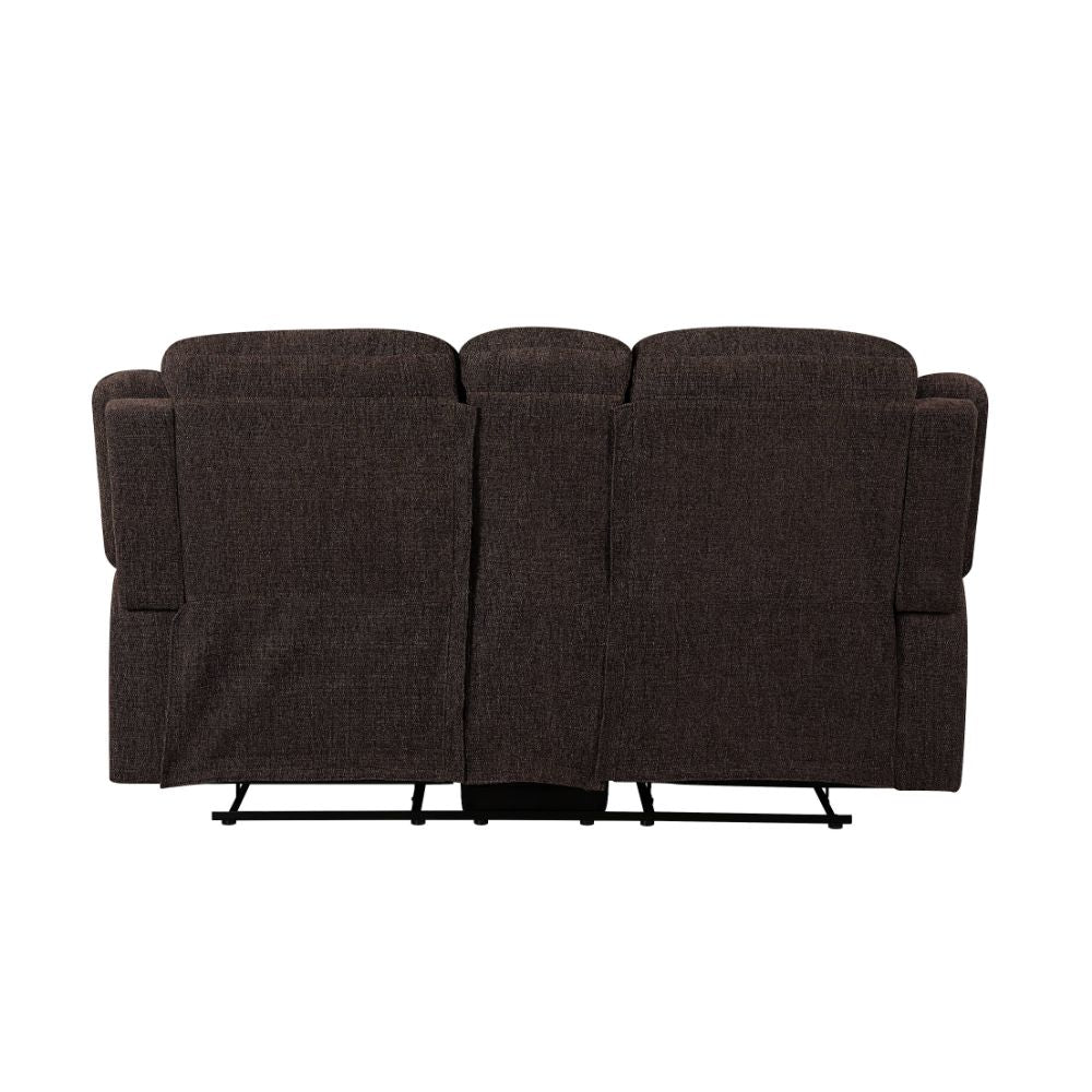 dekel motion loveseat w/console, brown chenille