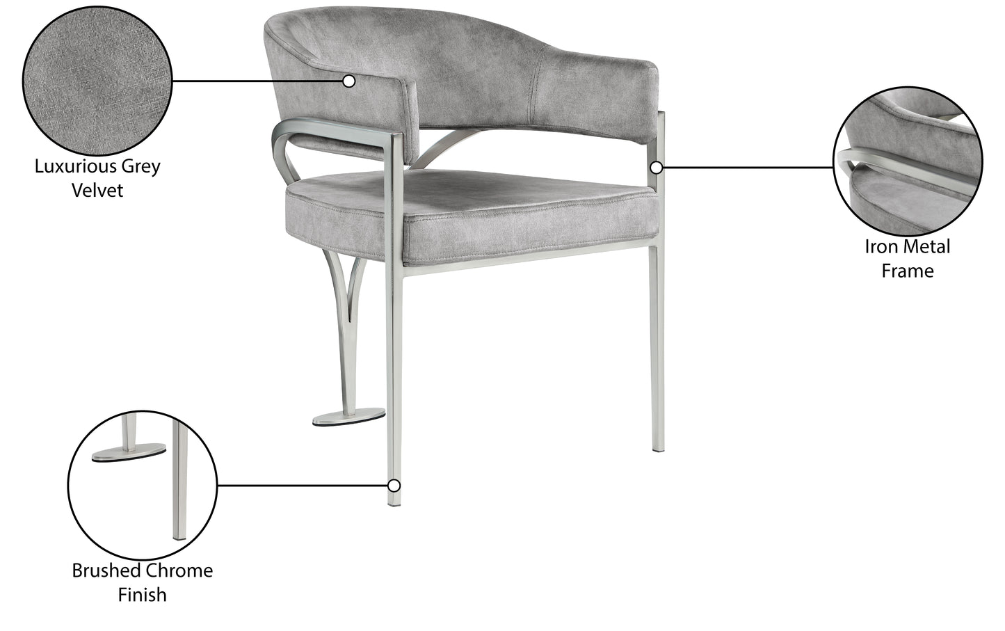 kenzi grey velvet dining chair c