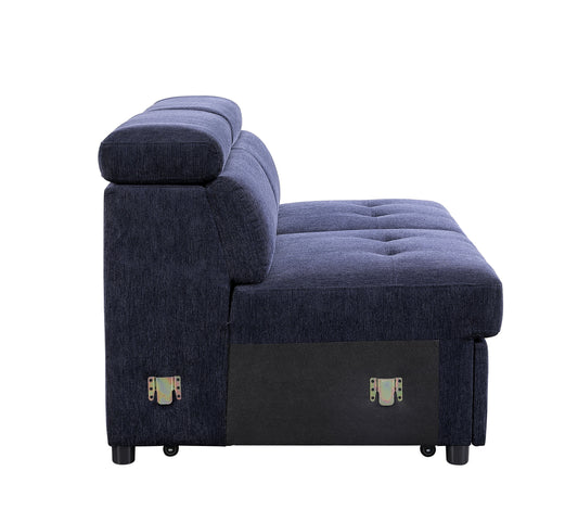Denvor Sectional Sofa W/Storage & Ottoman, Navy Blue Fabric