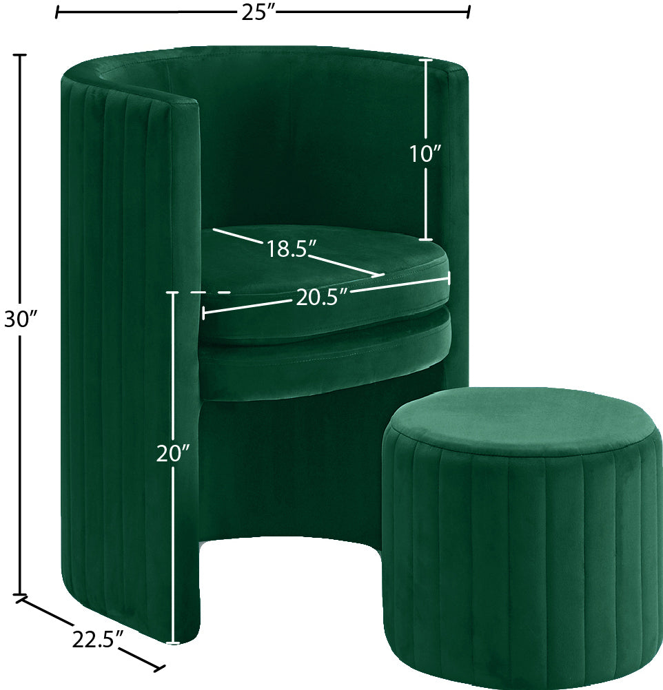 ravish green velvet accent chair and ottoman set green