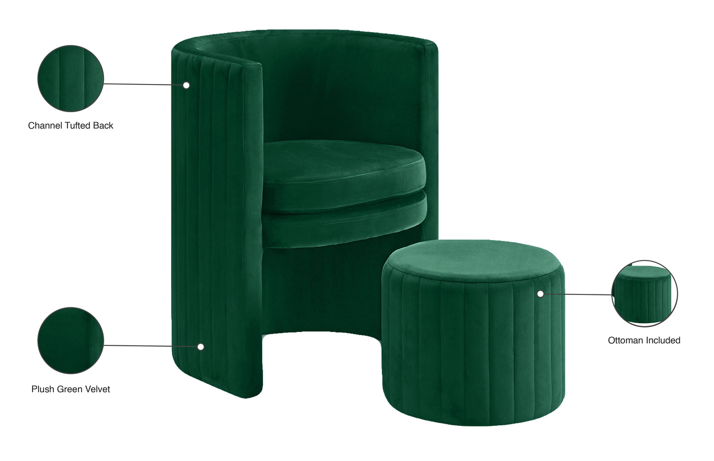 ravish green velvet accent chair and ottoman set green