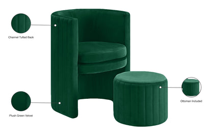 Ravish Green Velvet Accent Chair and Ottoman Set Green