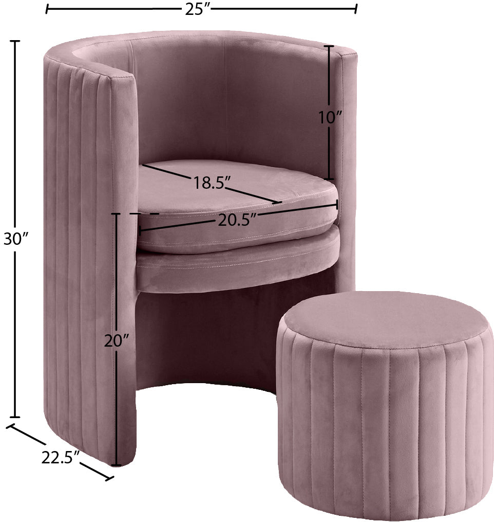 ravish pink velvet accent chair and ottoman set pink