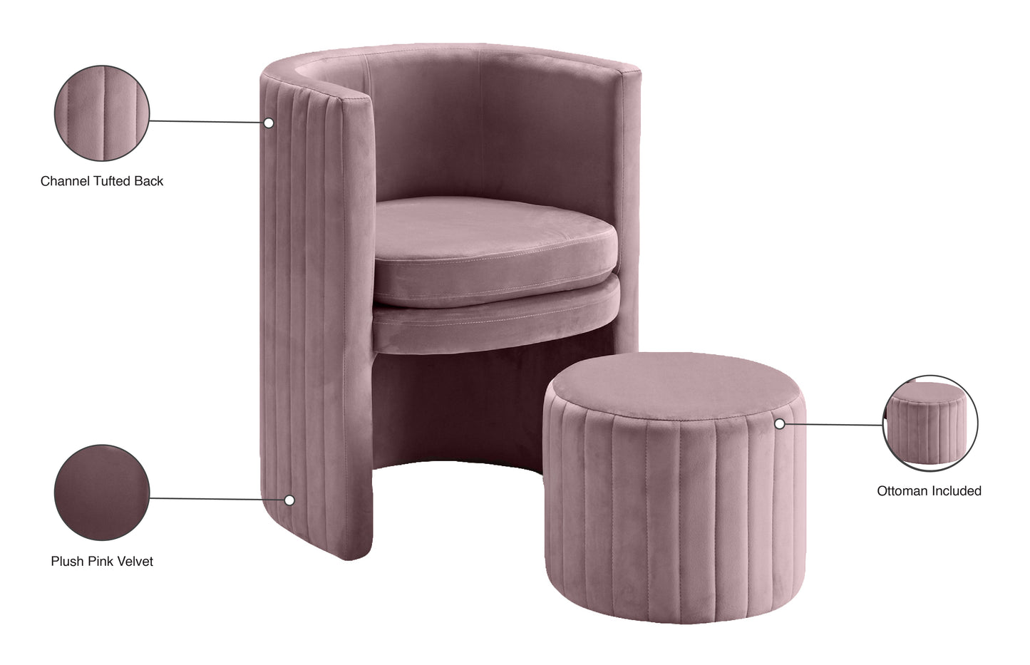 ravish pink velvet accent chair and ottoman set pink