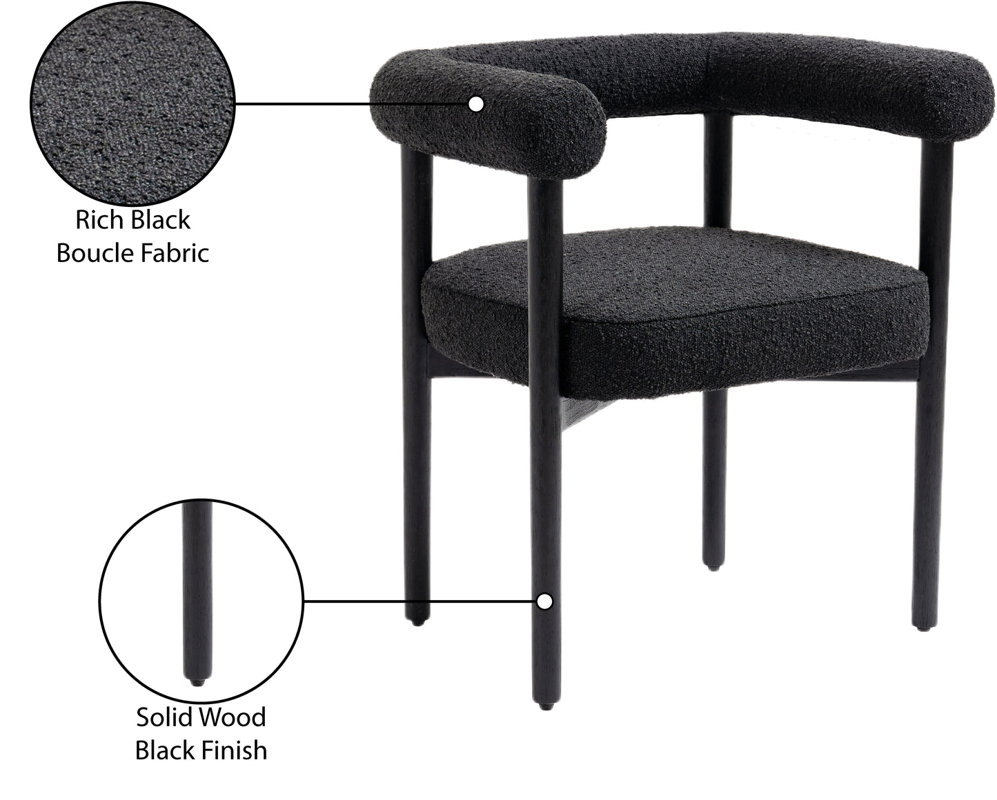 cozy black boucle fabric dining chair c