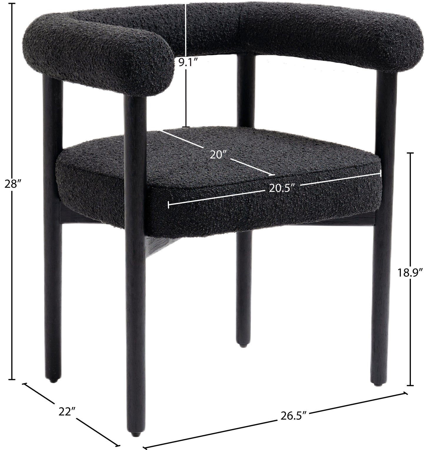 barlow black boucle fabric dining chair