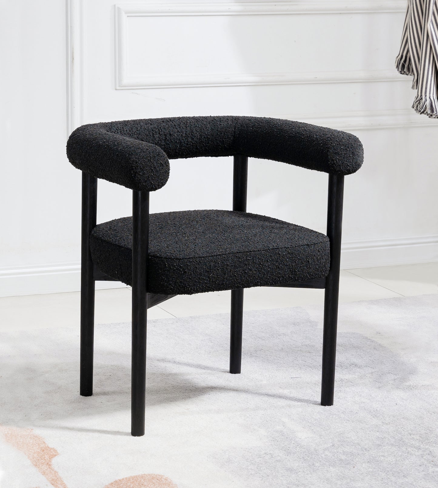 cozy black boucle fabric dining chair c