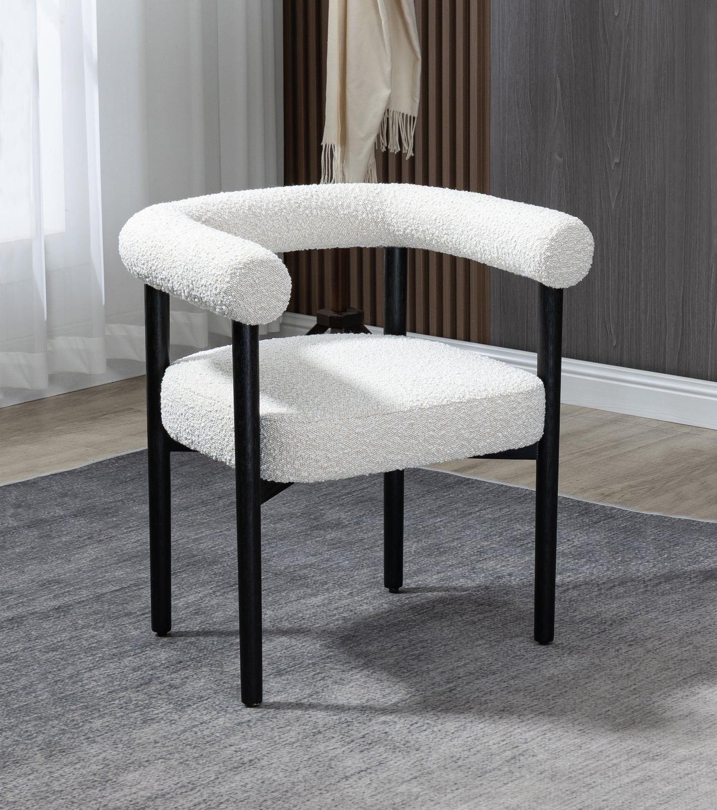 cozy cream boucle fabric dining chair c