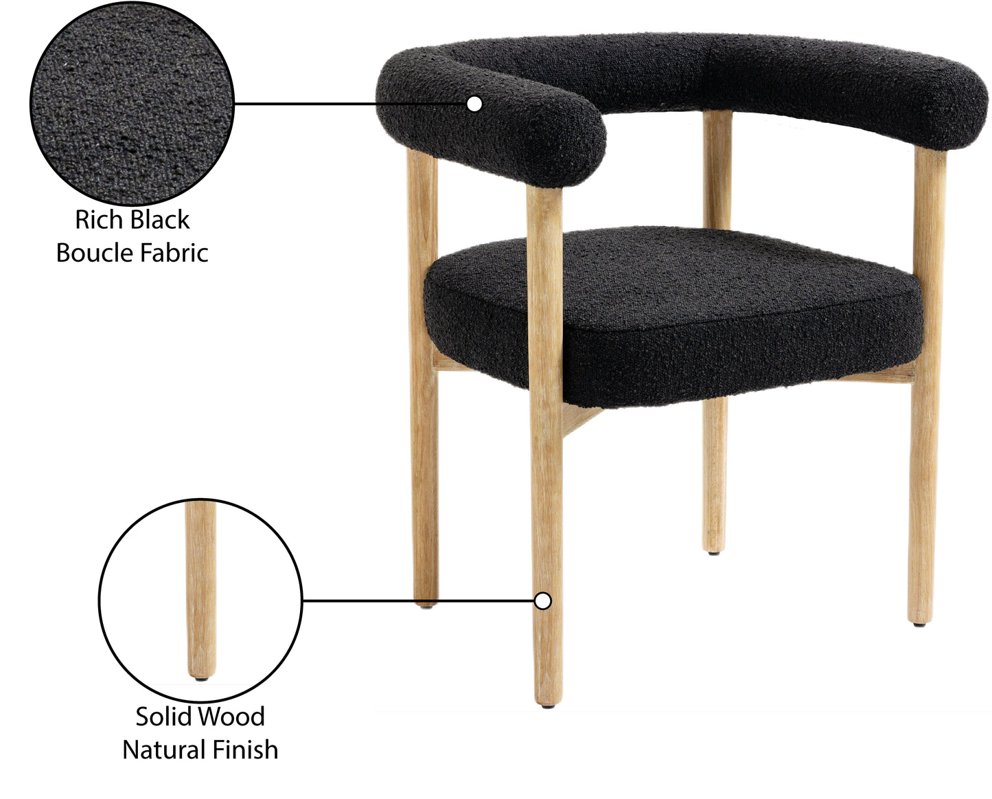 cozy black boucle fabric dining chair c