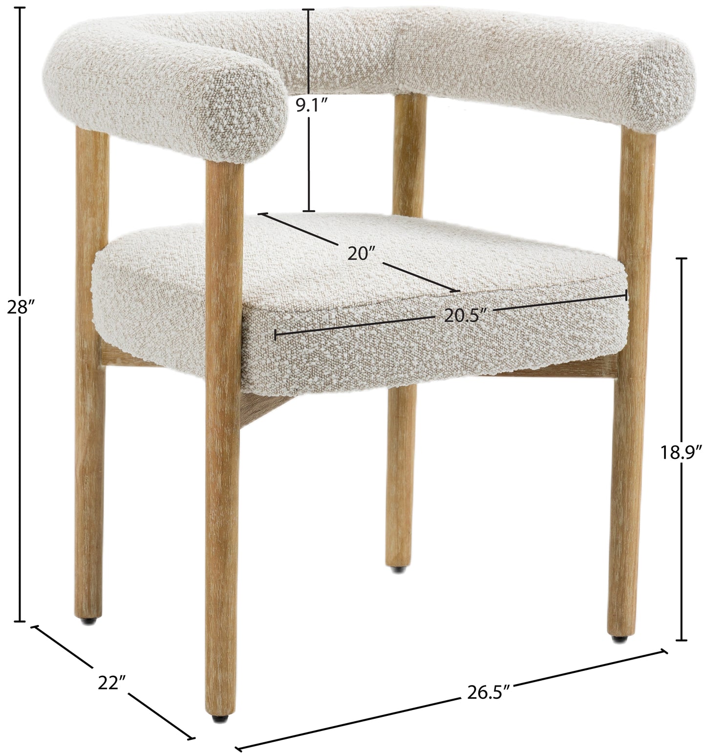 cozy cream boucle fabric dining chair c