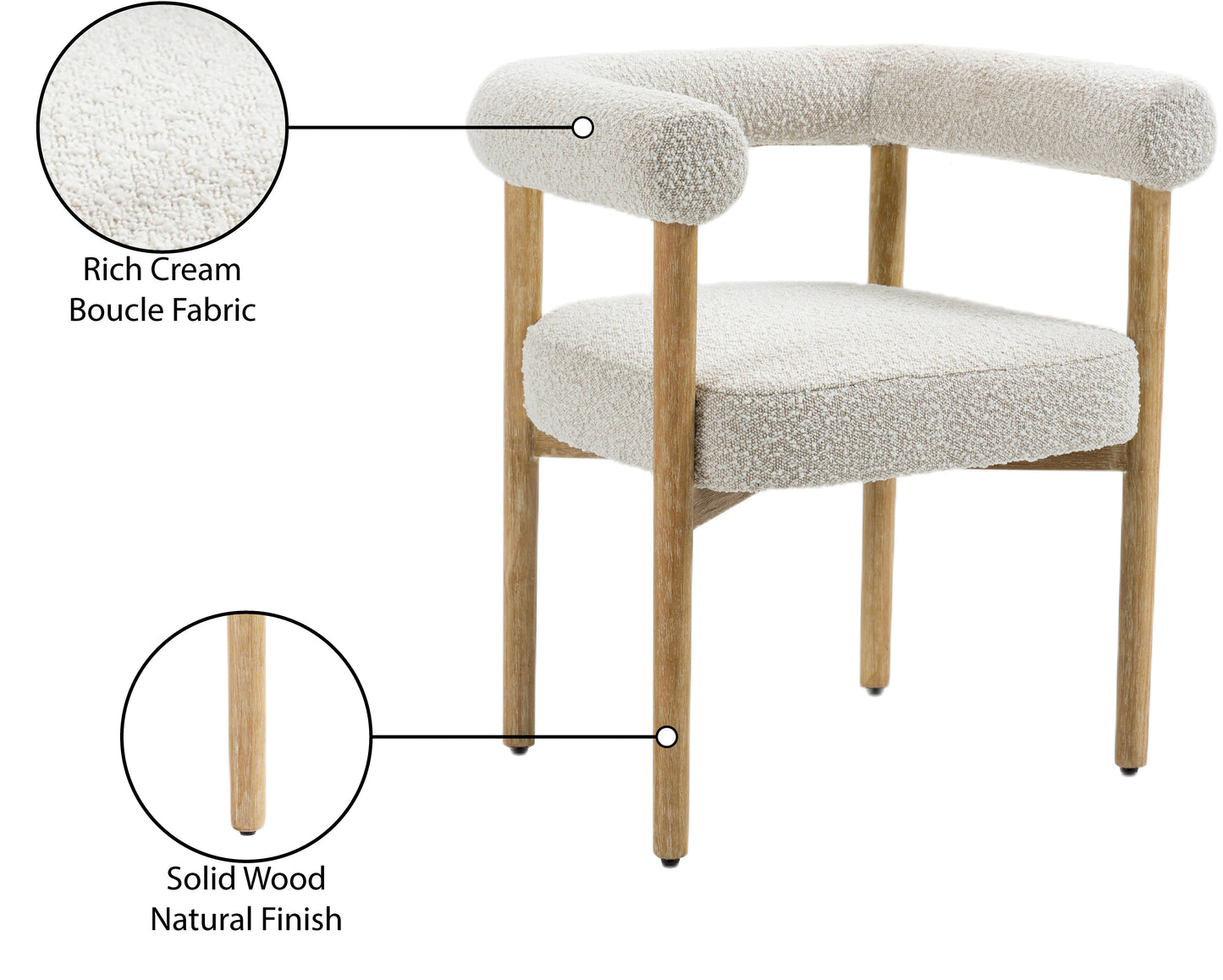 cozy cream boucle fabric dining chair c