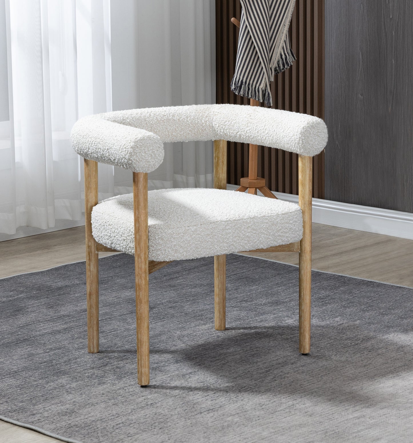 cozy cream boucle fabric dining chair c