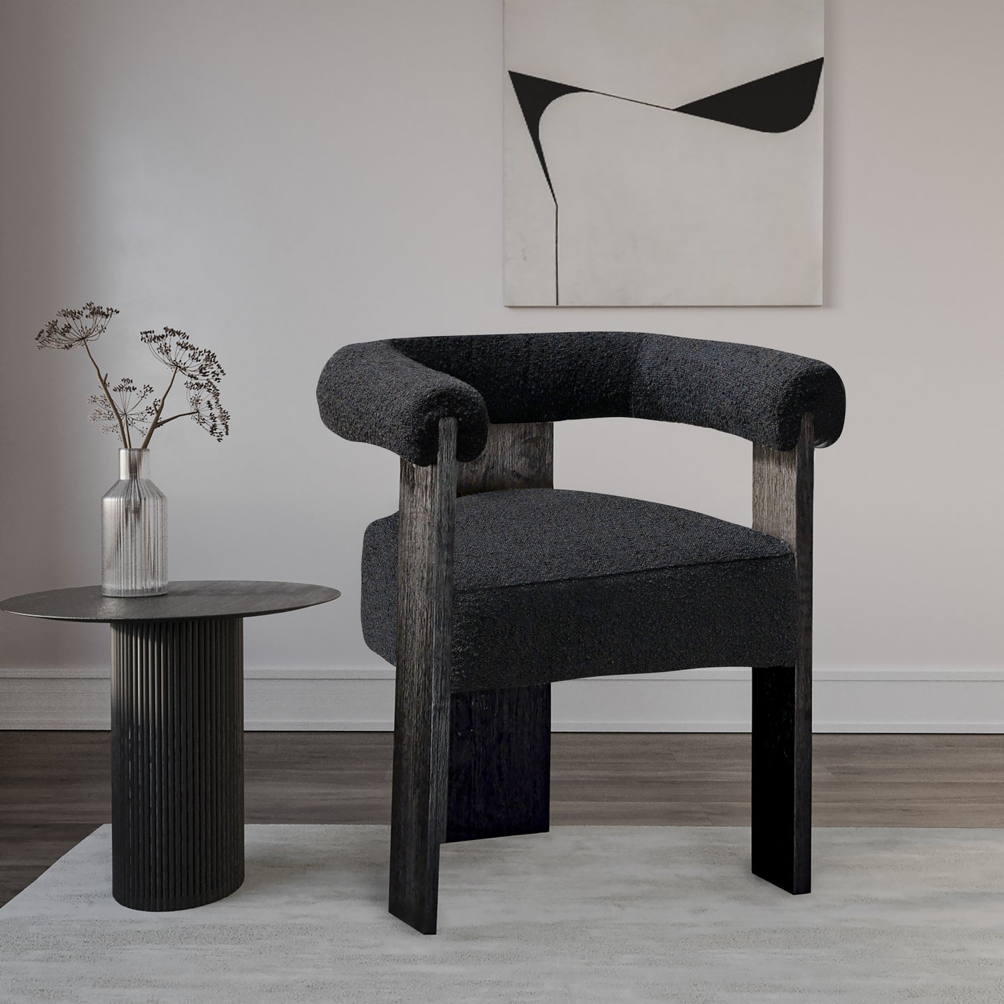 winston black boucle fabric dining chair