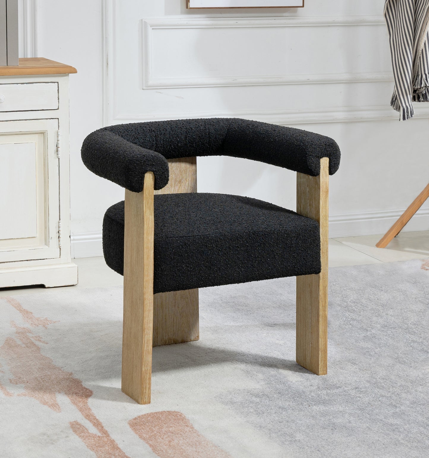 naomi black boucle fabric dining chair c