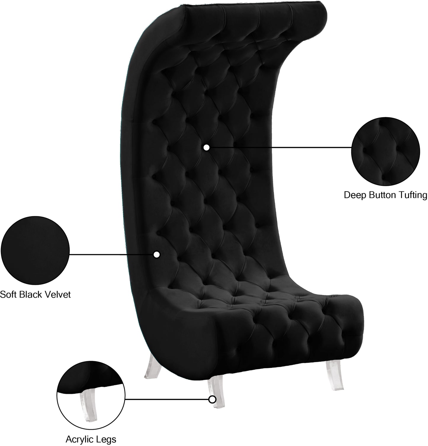 cube black velvet accent chair c