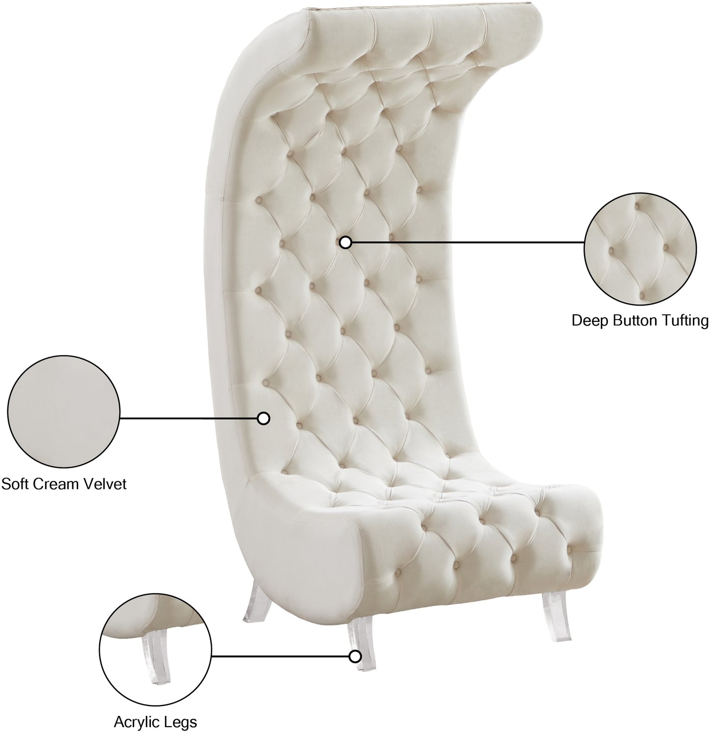 cube cream velvet accent chair c