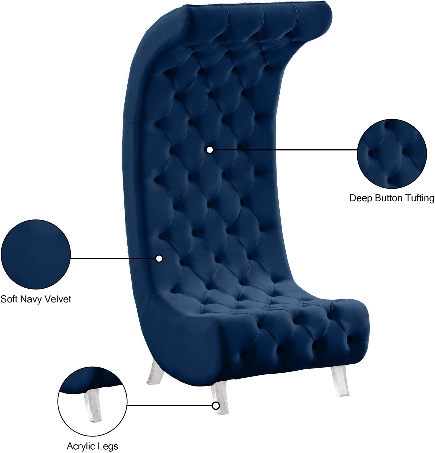 cube navy velvet accent chair c