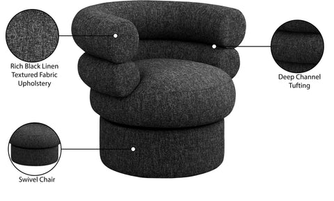 Circlet Black Linen Textured Fabric Accent Swivel Chair Black