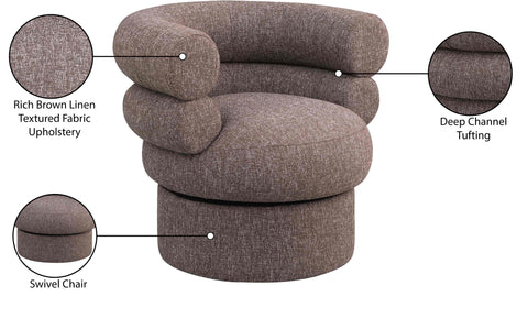 Circlet Brown Linen Textured Fabric Accent Swivel Chair Brown
