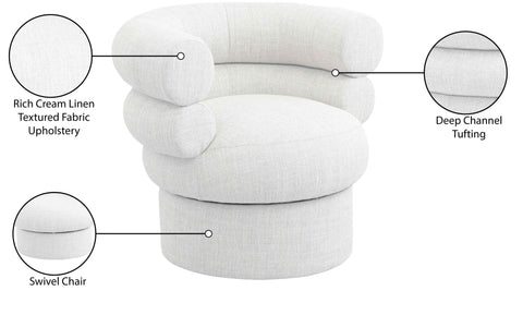 Circlet Cream Linen Textured Fabric Accent Swivel Chair Cream