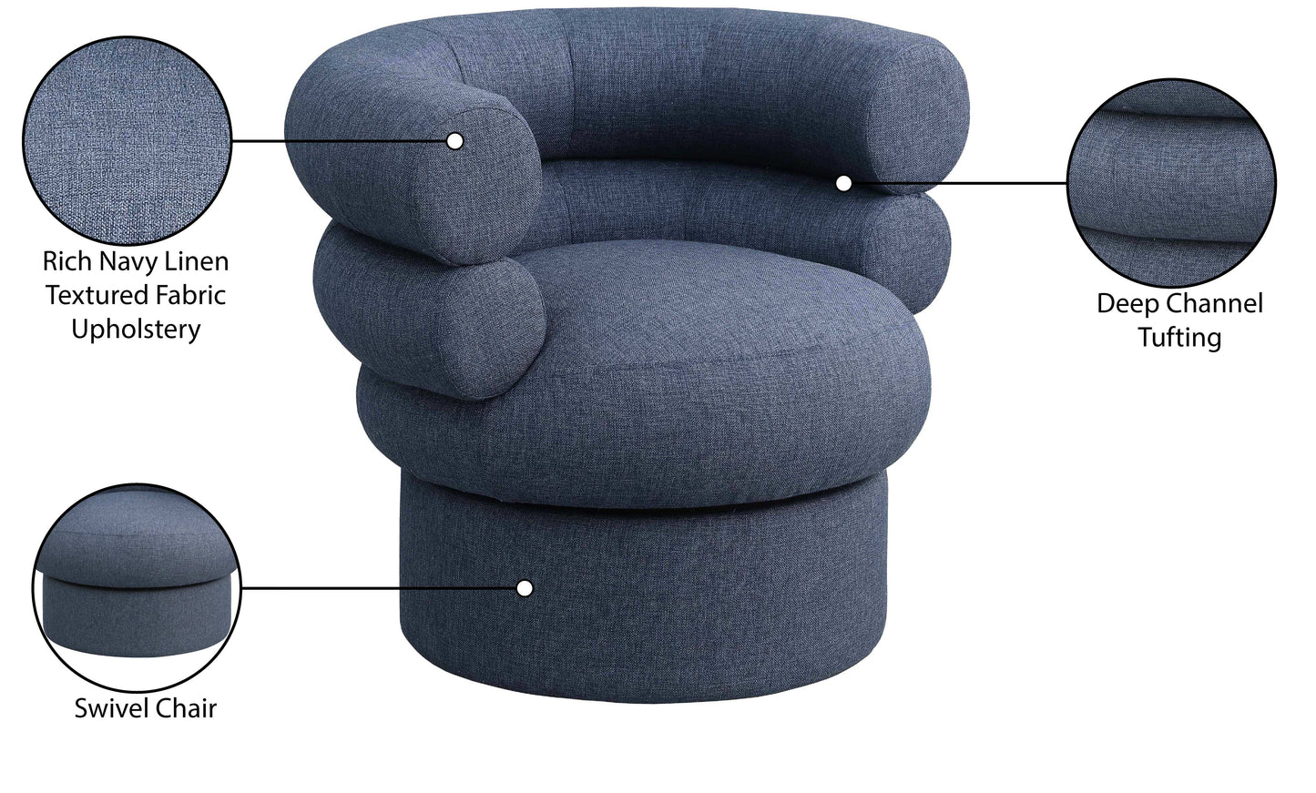 circlet dark navy linen textured fabric accent swivel chair navy