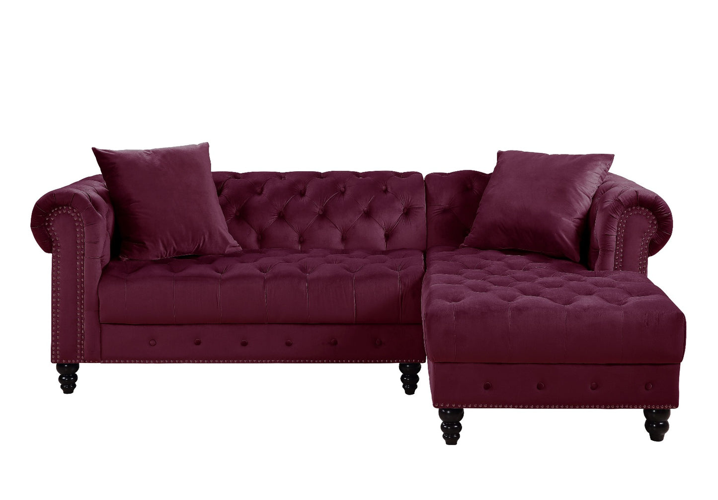 drebo sectional sofa w/2 pillows, red velvet