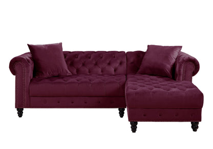 Drebo Sectional Sofa W/2 Pillows, Red Velvet