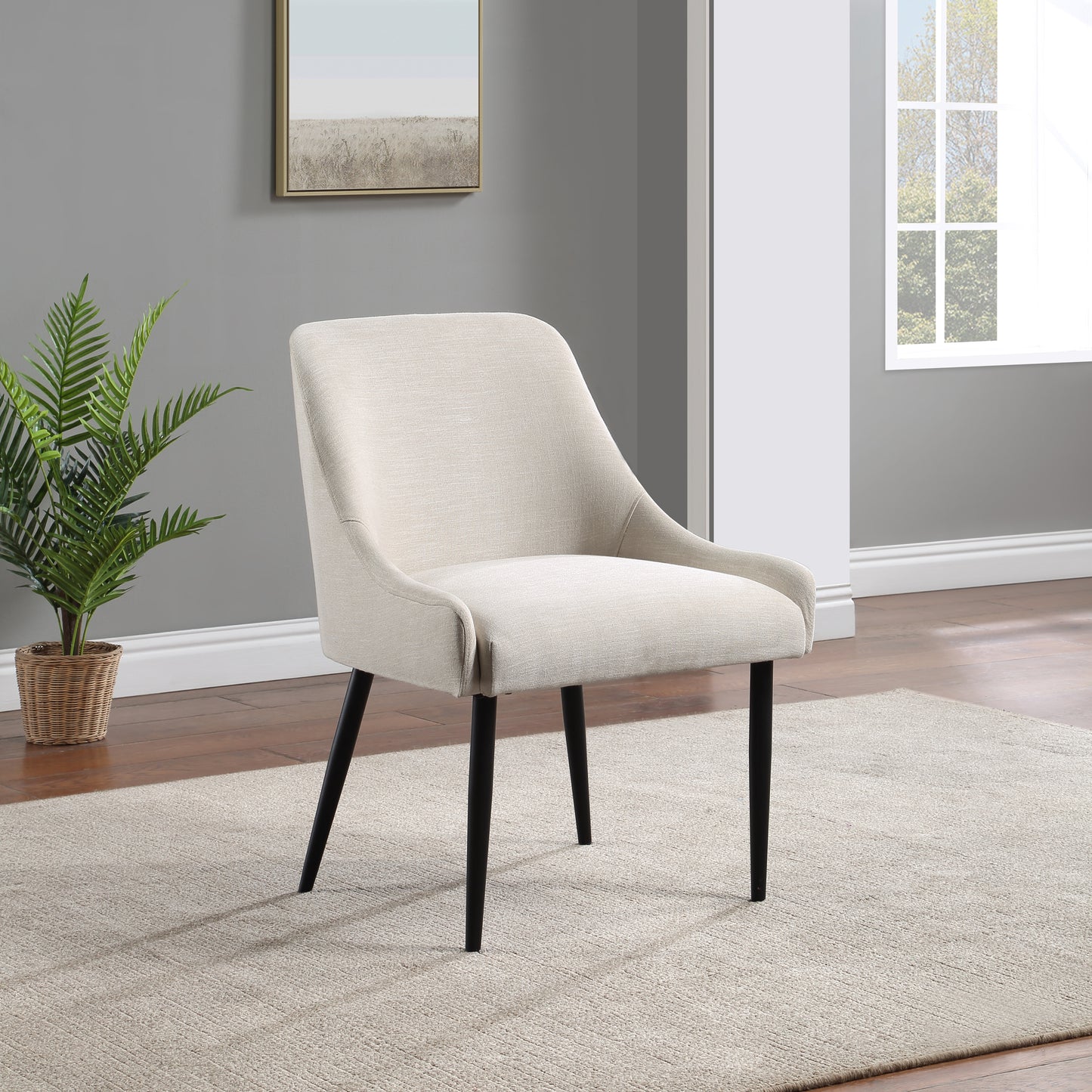 emily beige linen textured fabric dining chair c