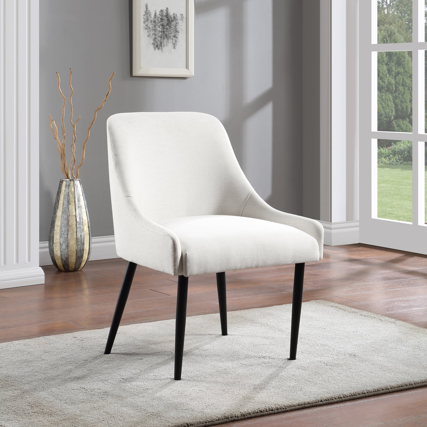 emily cream linen textured fabric dining chair c