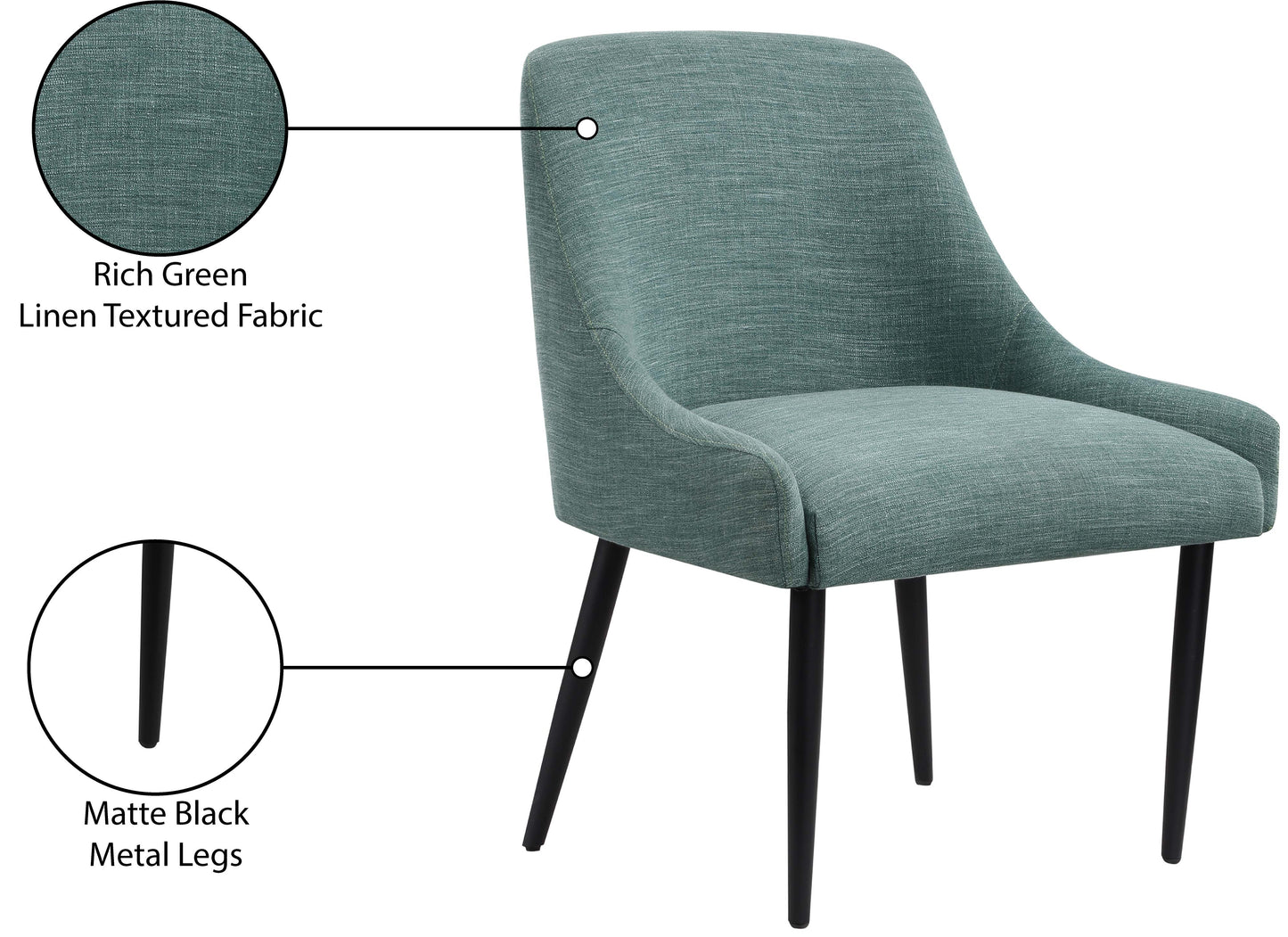 emily green linen textured fabric dining chair c