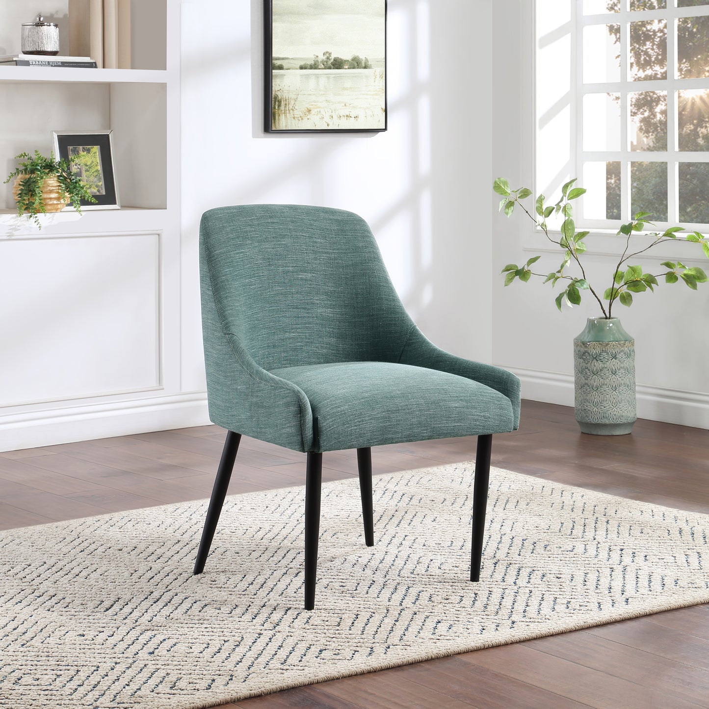 emily green linen textured fabric dining chair c