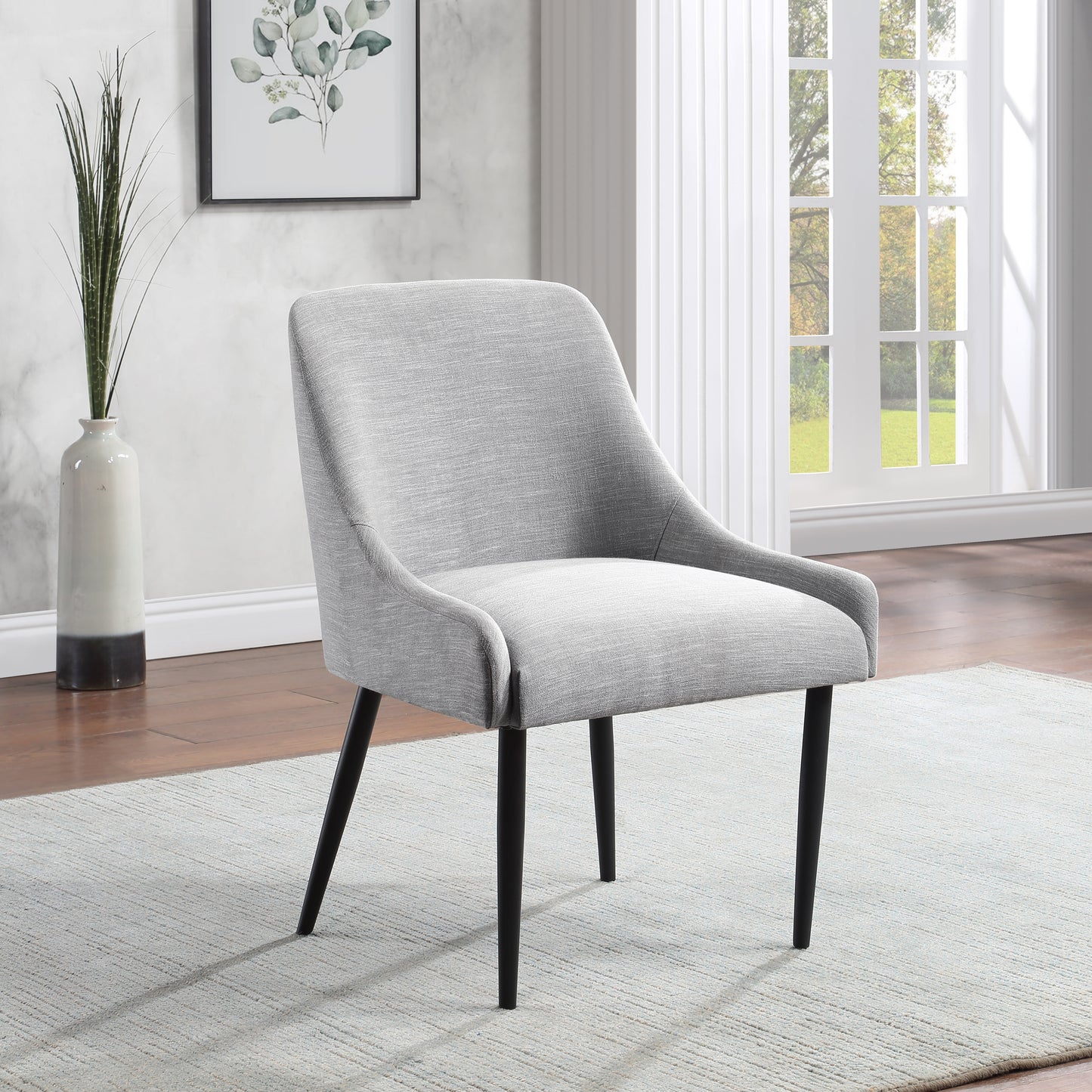 emily grey linen textured fabric dining chair c